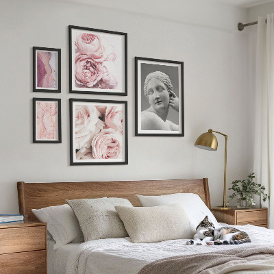 Conjunto de 5 quadros decorativos esculturas florais clássicas