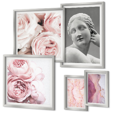 Conjunto de 5 quadros decorativos esculturas florais clássicas