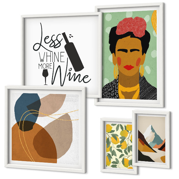 Conjunto de 5 quadros decorativos Retratos abstratos em estilo boho