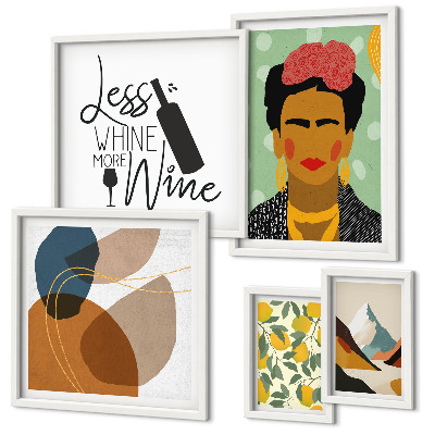 Conjunto de 5 quadros decorativos Retratos abstratos em estilo boho