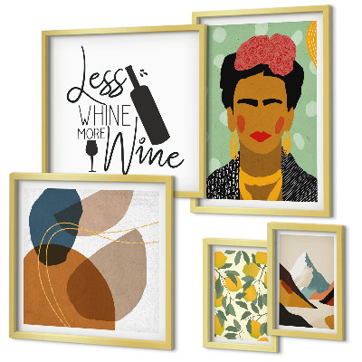 Conjunto de 5 quadros decorativos Retratos abstratos em estilo boho