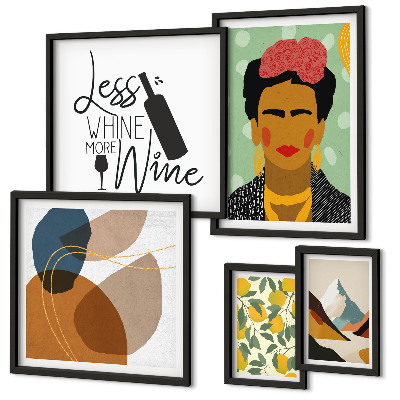 Conjunto de 5 quadros decorativos Retratos abstratos em estilo boho