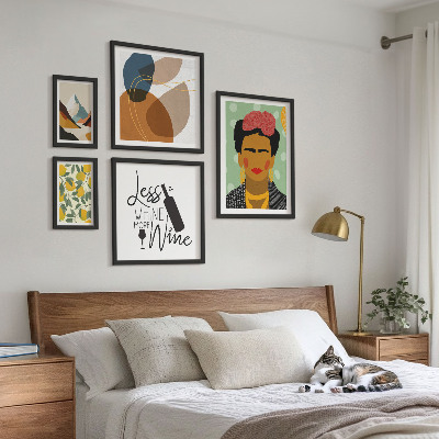 Conjunto de 5 quadros decorativos Retratos abstratos em estilo boho
