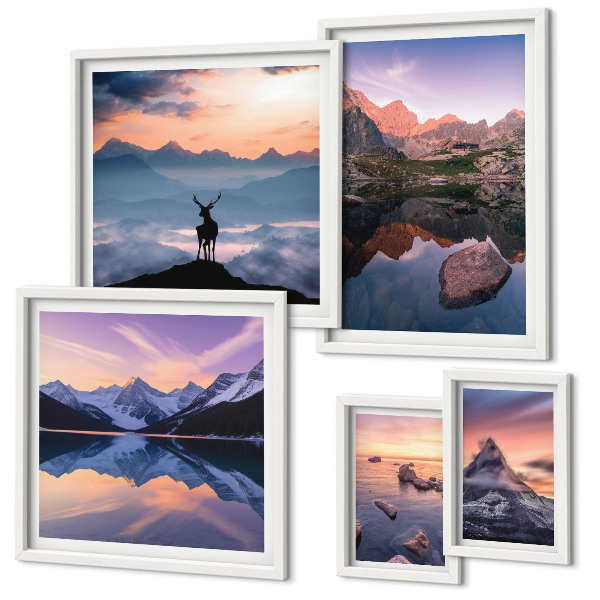 Galeria de parede reflexos do pôr do sol na montanha