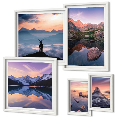 Galeria de parede reflexos do pôr do sol na montanha