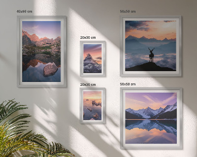 Galeria de parede reflexos do pôr do sol na montanha