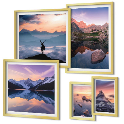 Galeria de parede reflexos do pôr do sol na montanha