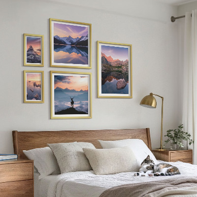 Galeria de parede reflexos do pôr do sol na montanha