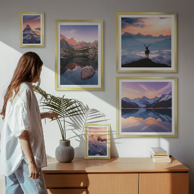 Galeria de parede reflexos do pôr do sol na montanha