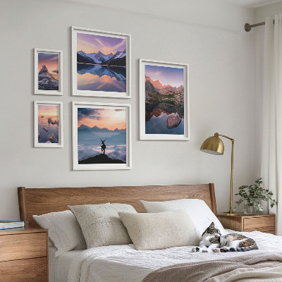 Galeria de parede reflexos do pôr do sol na montanha