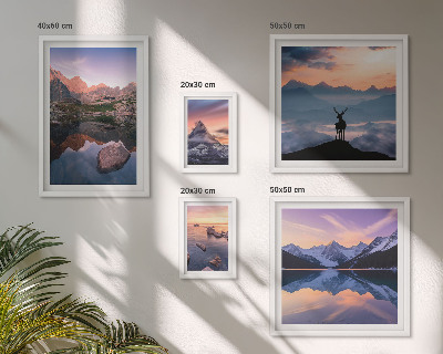 Galeria de parede reflexos do pôr do sol na montanha