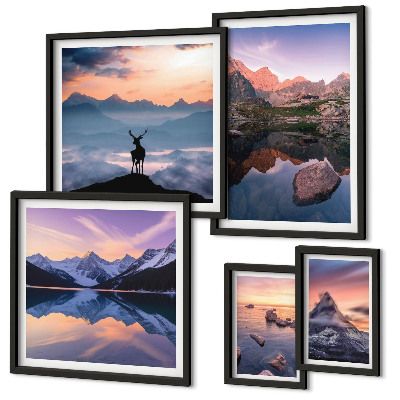 Galeria de parede reflexos do pôr do sol na montanha