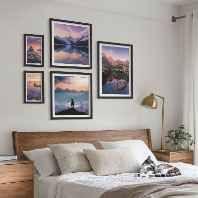 Galeria de parede reflexos do pôr do sol na montanha