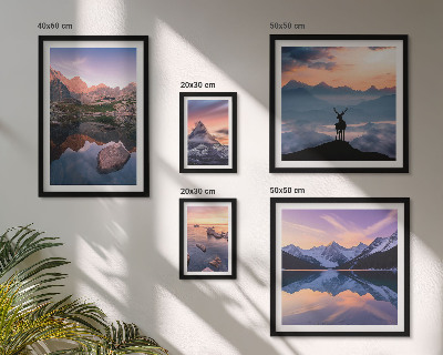 Galeria de parede reflexos do pôr do sol na montanha