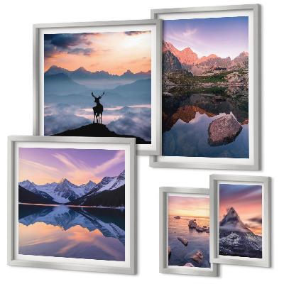 Galeria de parede reflexos do pôr do sol na montanha