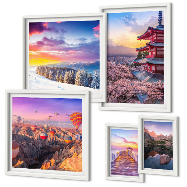 Parede galeria de quadros Montanhas e flores asiáticas