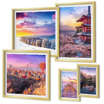 Parede galeria de quadros Montanhas e flores asiáticas