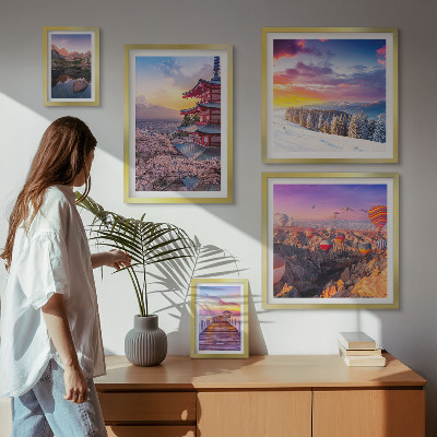 Parede galeria de quadros Montanhas e flores asiáticas