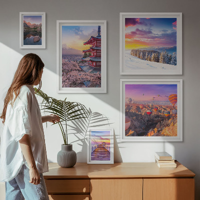 Parede galeria de quadros Montanhas e flores asiáticas