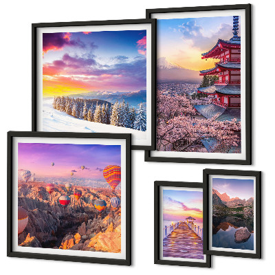 Parede galeria de quadros Montanhas e flores asiáticas