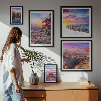Parede galeria de quadros Montanhas e flores asiáticas