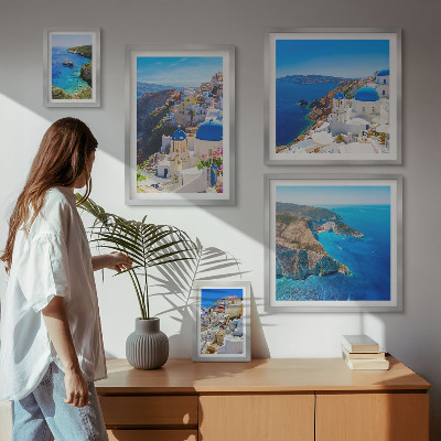 Conjunto de 5 quadros com moldura cúpulas azuis das ilhas gregas