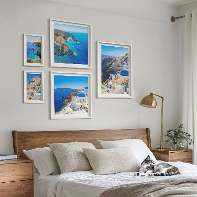 Conjunto de 5 quadros com moldura cúpulas azuis das ilhas gregas