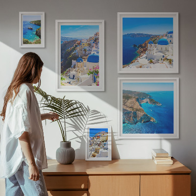 Conjunto de 5 quadros com moldura cúpulas azuis das ilhas gregas