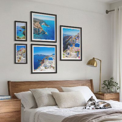 Conjunto de 5 quadros com moldura cúpulas azuis das ilhas gregas