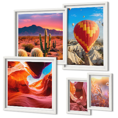 Conjunto de 5 quadros decorativos balões do deserto