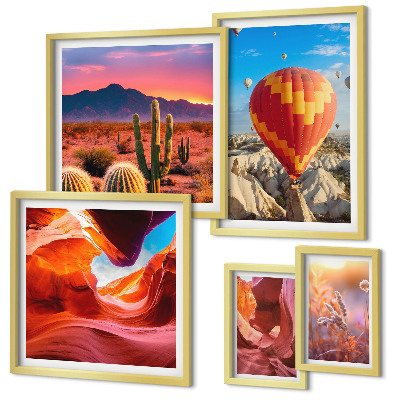 Conjunto de 5 quadros decorativos balões do deserto