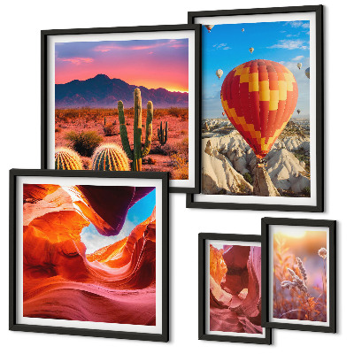 Conjunto de 5 quadros decorativos balões do deserto
