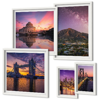 Parede galeria de quadros Paisagens de cidades montanhosas à noite.