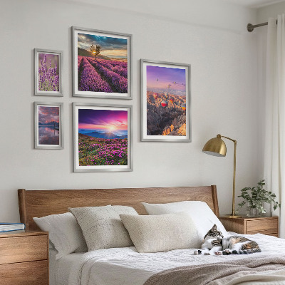 Conjunto de 5 quadros com moldura paisagem de balões de lavanda