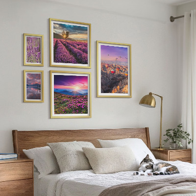 Conjunto de 5 quadros com moldura paisagem de balões de lavanda