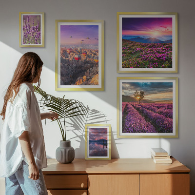 Conjunto de 5 quadros com moldura paisagem de balões de lavanda