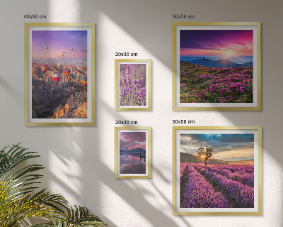 Conjunto de 5 quadros com moldura paisagem de balões de lavanda