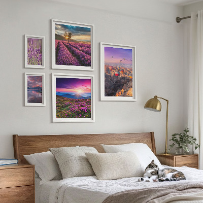 Conjunto de 5 quadros com moldura paisagem de balões de lavanda