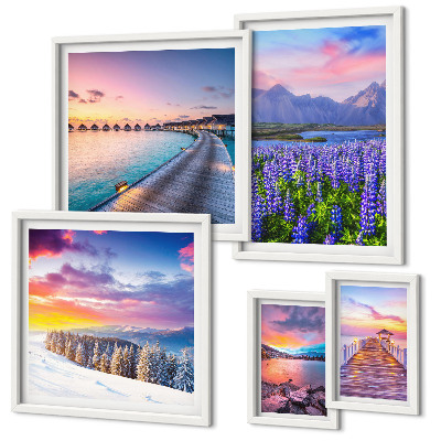 Conjunto de 5 quadros decorativos Paisagens, natureza, montanhas, vistas