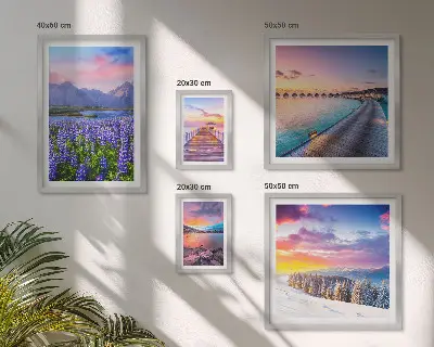 Conjunto de 5 quadros decorativos com paisagens de natureza e montanhas