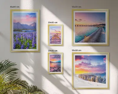 Conjunto de 5 quadros decorativos com paisagens de natureza e montanhas