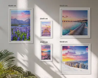 Conjunto de 5 quadros decorativos com paisagens de natureza e montanhas