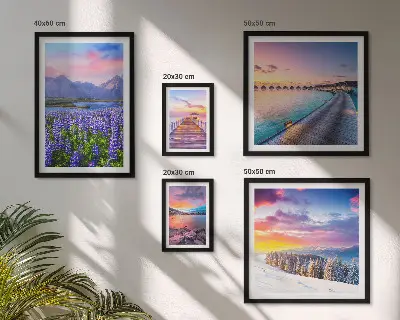 Conjunto de 5 quadros decorativos com paisagens de natureza e montanhas