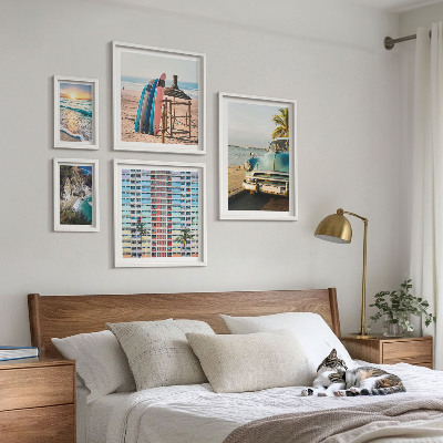 Conjunto de 5 quadros com moldura Paisagens de praia elegantes