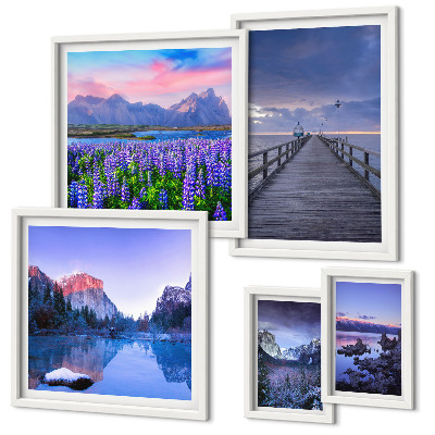 Conjunto de 5 quadros decorativos Paisagens de montanha e litoral