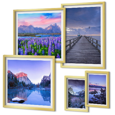 Conjunto de 5 quadros decorativos Paisagens de montanha e litoral