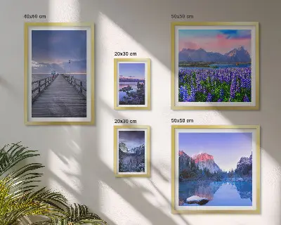 Conjunto de 5 quadros decorativos com paisagens de montanha e litoral