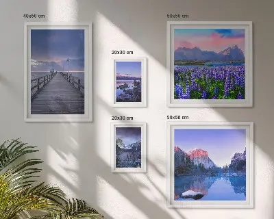 Conjunto de 5 quadros decorativos com paisagens de montanha e litoral