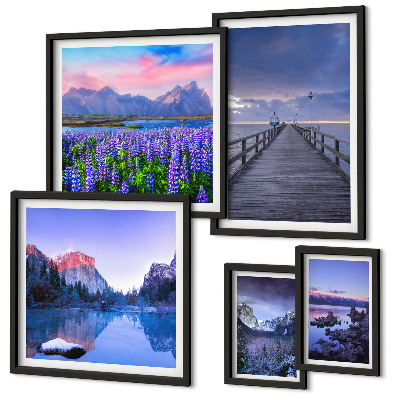 Conjunto de 5 quadros decorativos Paisagens de montanha e litoral
