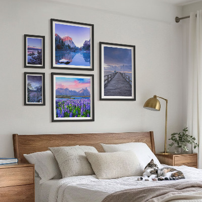 Conjunto de 5 quadros decorativos Paisagens de montanha e litoral